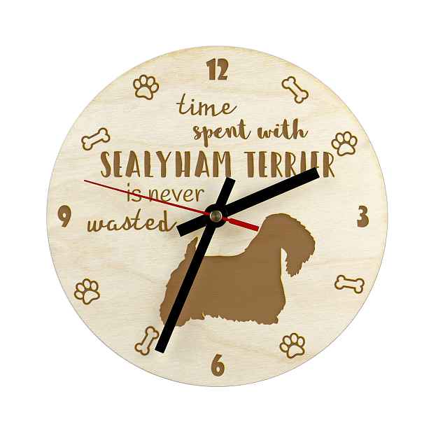 Sealyham Terrier gravírovaný hodinový stroj se psem, průměr 30 cm, jméno psa
