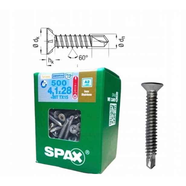 Šrouby Spax 4,1x28 pro kompozitní desky a hliníkové trámy A2 500 ks