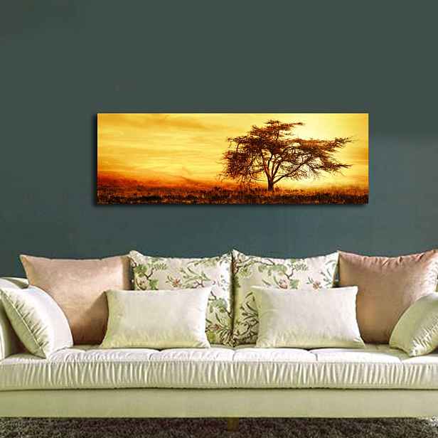 Wallity Obraz s LED osvětlením STROM V ZÁPADU SLUNCE 27 30 x 90 cm