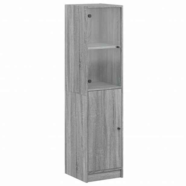 vidaXL Highboard se skleněnými dvířky šedý sonoma 35 x 37 x 142 cm