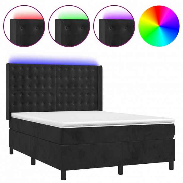 vidaXL Box spring postel s matrací a LED černá 140x190 cm samet