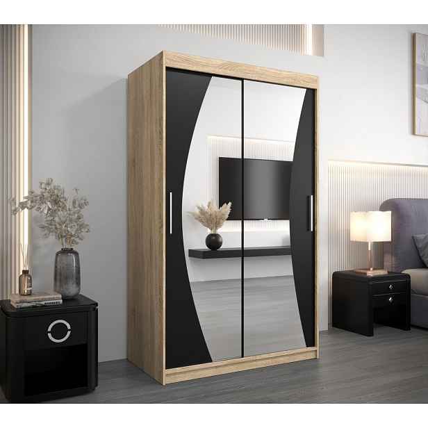 Skříň s posuvnými dveřmi AGATA - 120 cm, dub sonoma / černá