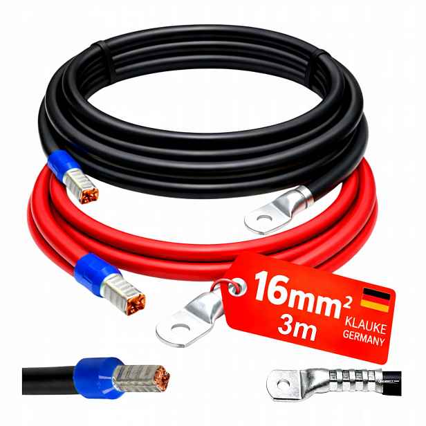 300cm Kabel pro baterie a měniče Lgy 16/8 Germany 2x16mm2-3m