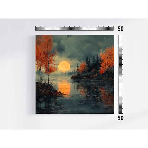 Obraz Na Plátně Plátno Krajina Jezero Stromy Měsíc Večer Noc 50x50