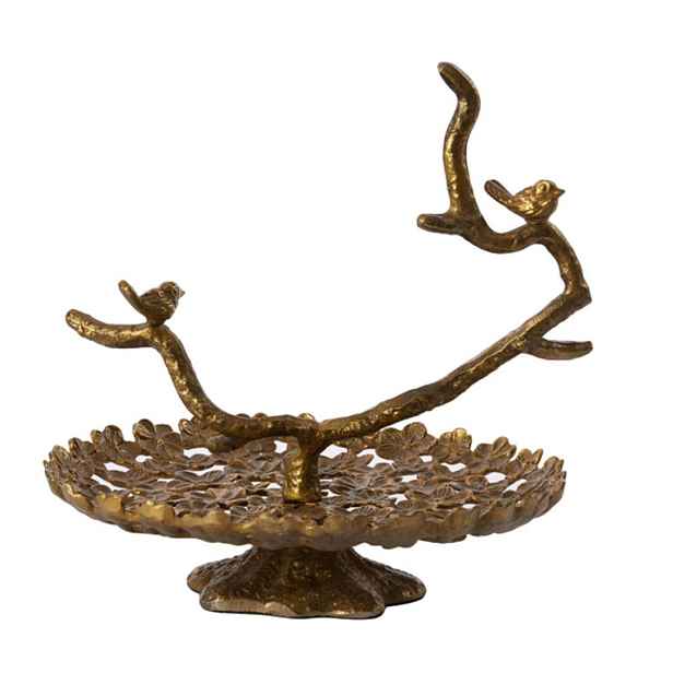 Bronzový kovový patrový etažér s ptáčky Tresa Bird Antique - 37*35*37 cm Light & Living