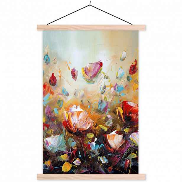 MuchoWow PLAKÁT S MAGNETICKOU LIŠTOU Květiny - Umění - Příroda - Olejomalba 60x90 cm