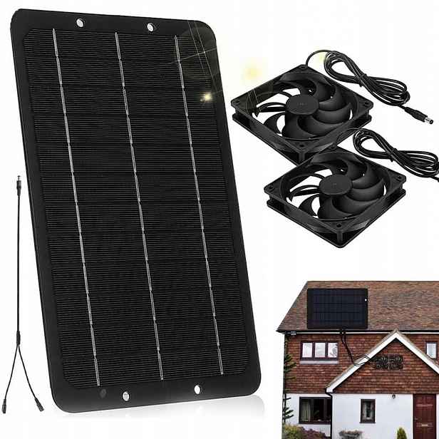Solární nabíječka s ventilátorem 10 W 12 V, voděodolná, 17,5 x 27 cm