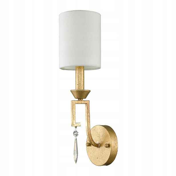 Zlatá nástěnná lampa s bílým stínidlem a glamour krystalem Gilded Nola