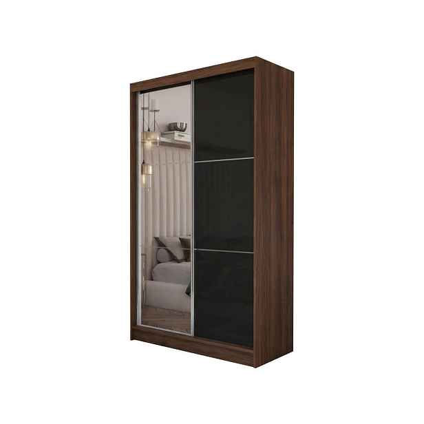 MASSENO ŠATNÍ SKŘÍŇ S POSUVNÝMI DVEŘMI VITALE, 120/216/61 cm moderní 2dveřová se zrcadlem, dekor ořech