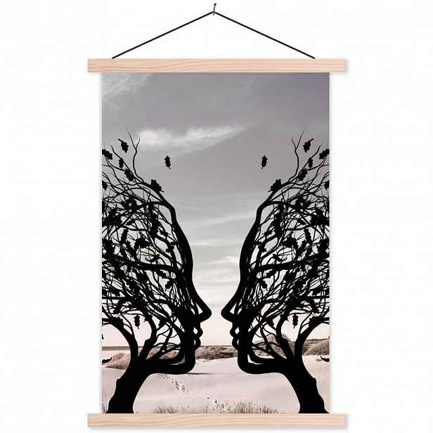 MuchoWow PLAKÁT S MAGNETICKOU LIŠTOU Pláž - Moře - Lidé - Strom - Moderní umění 60x90 cm