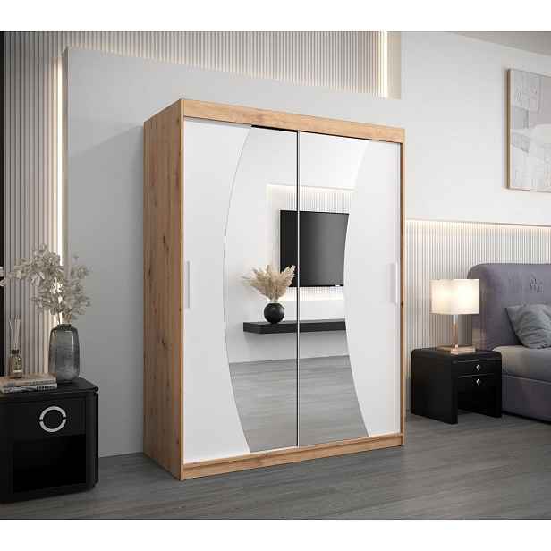 Skříň s posuvnými dveřmi ANABELA - 150 cm, dub artisan / bílá