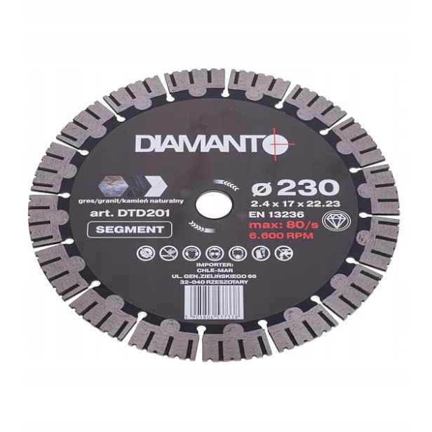 Diamantový kotouč 230 x 2,4 x 22,23 mm, výška diamantu 17 mm