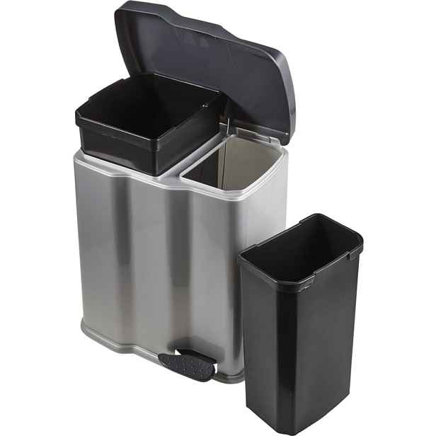 koš odp. 7l+15l DUO stříbrný, pedál, 39,5X29X43,5cm, plast