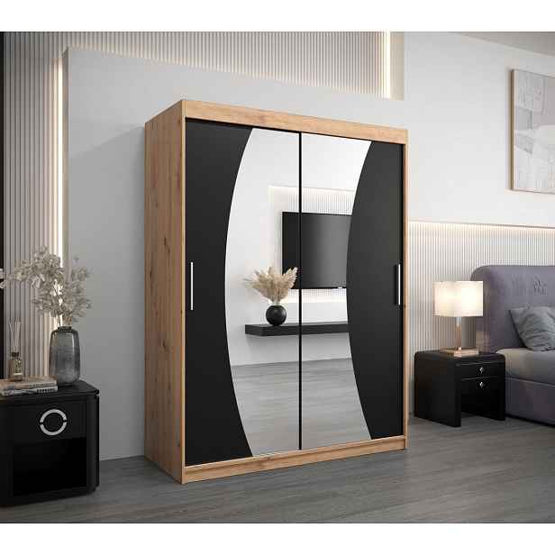 Skříň s posuvnými dveřmi ANABELA - 150 cm, dub artisan / černá