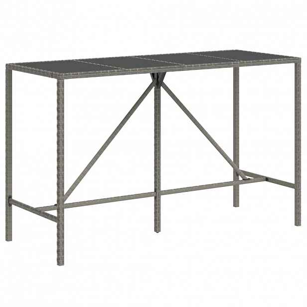 vidaXL Barový stůl se skleněnou deskou šedý 180x70x110 cm polyratan