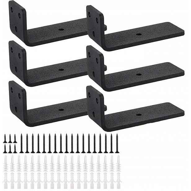 6 X Kovový Policový Držák Černý 13 CM, Úhlový Na Stěnu, 4,5 MM