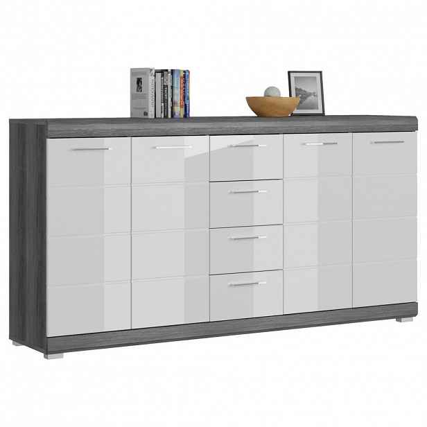 MID.YOU KOMODA, tmavě šedá, vysoce lesklá bílá, 165/85/37 cm