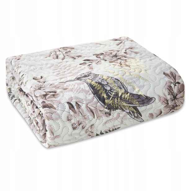 Přehoz na postel Poly 200x220 květy větvičky ptáci prošívaný glamour boho