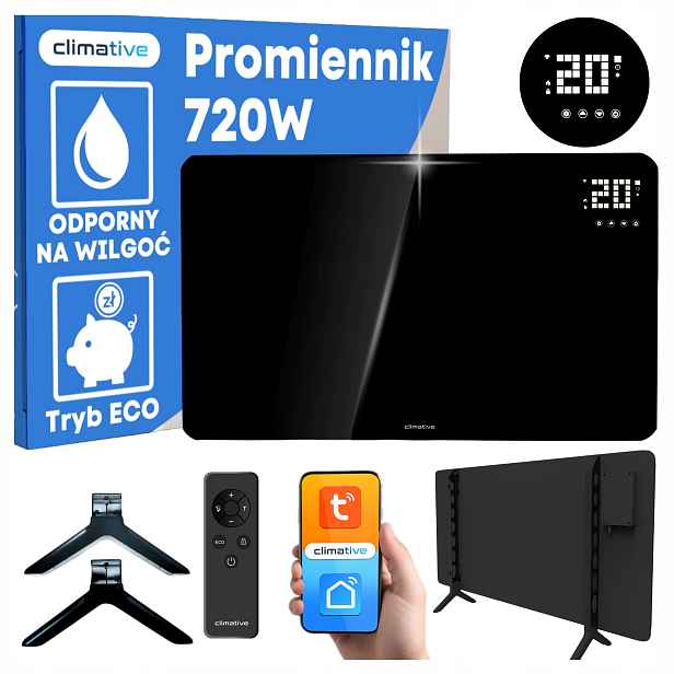 Skleněný infračervený ohřívač PrimeHeat 720W WiFi Tuya černý