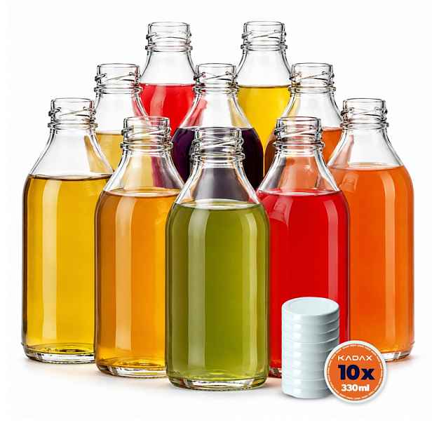 TEMU KADAX Skleněná láhev 330 ml na džus, malá láhev s bílým víčkem pro skladování likérů, nápojů a džemů, 10 ks.