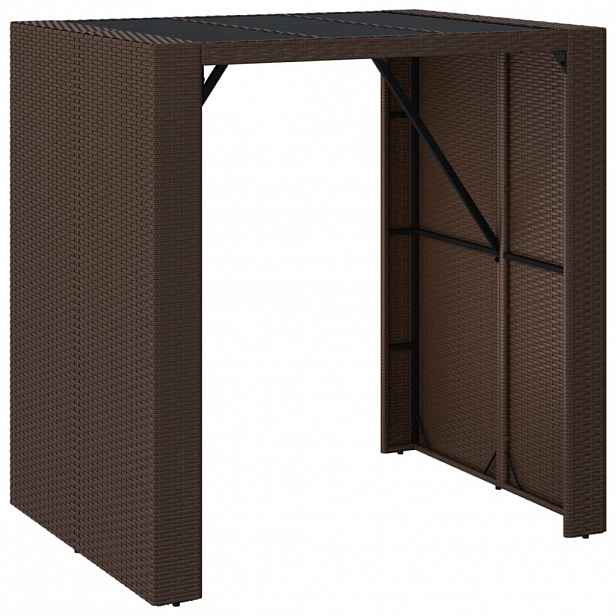 vidaXL Barový stůl se skleněnou deskou hnědý 105x80x110 cm polyratan