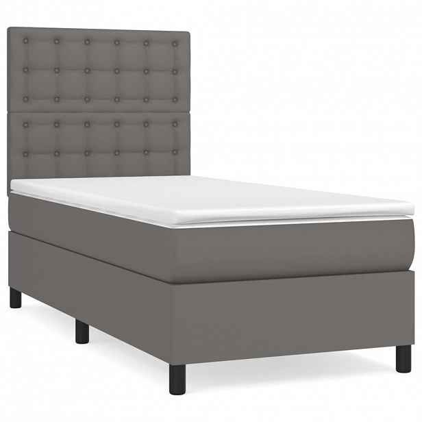 vidaXL Box spring postel s matrací šedá 100x200 cm umělá kůže