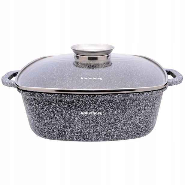 Hrnec mramorový tradiční hranatý s poklicí šedý 26cm 5,5 l