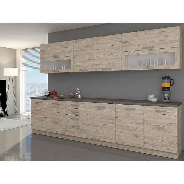Kuchyňská linka 260/260 cm HENG - dub bordeaux + příborník ZDARMA