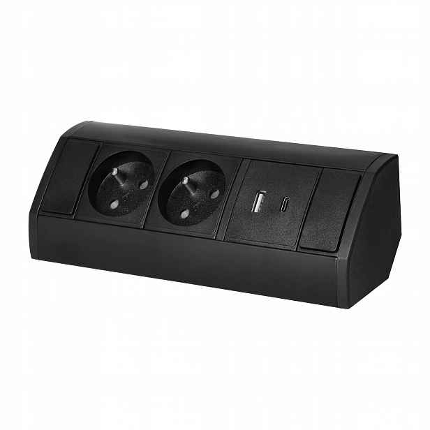 Nábytková zásuvka 2x2P+Z, 2xUSB (typ A+c; 2,4A), černá