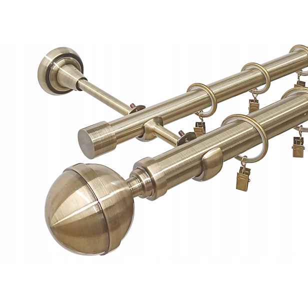 Dvojitá Garnýž Kovová barva starožitné zlato mix koncovek 25+19 mm 120 cm