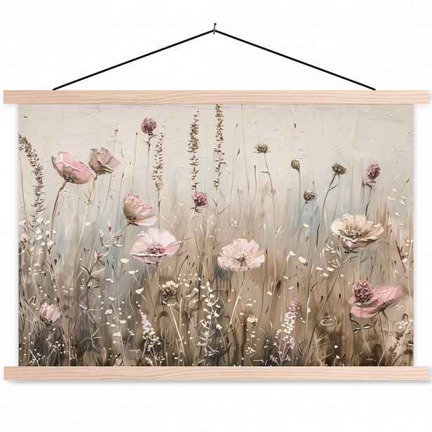 MuchoWow PLAKÁT S MAGNETICKOU LIŠTOU Květiny - růžová - moderní - béžová 90x60 cm