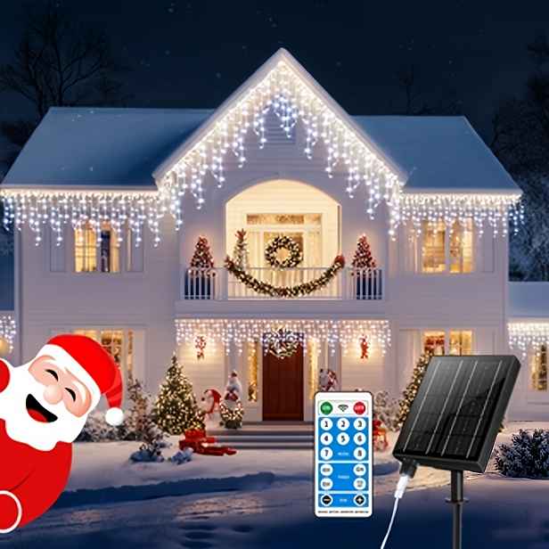 TEMU Vánoční venkovní ledovité světla, vánoční světla 28 5M 2500MA 820LED, ledovité světla solární napájení, 8 režimů, časování, dálkové ovládání,