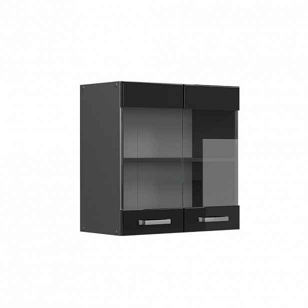 Vicco SKLENĚNÁ KUCHYŇSKÁ SKŘÍŇKA R-Line Černý vysoký lesk 60 cm