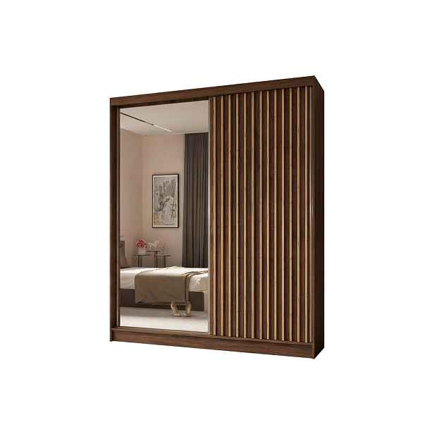 MASSENO ŠATNÍ SKŘÍŇ S POSUVNÝMI DVEŘMI LAMELLO, 200/216/61 cm moderní 2dveřová se zrcadlem, dekor ořech