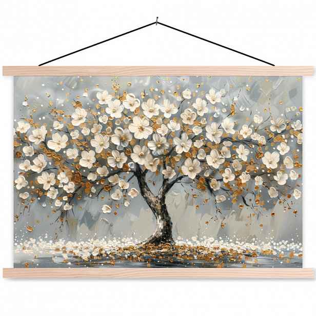 MuchoWow PLAKÁT S MAGNETICKOU LIŠTOU Strom - Květiny - Bílá - Příroda - Umění 60x40 cm