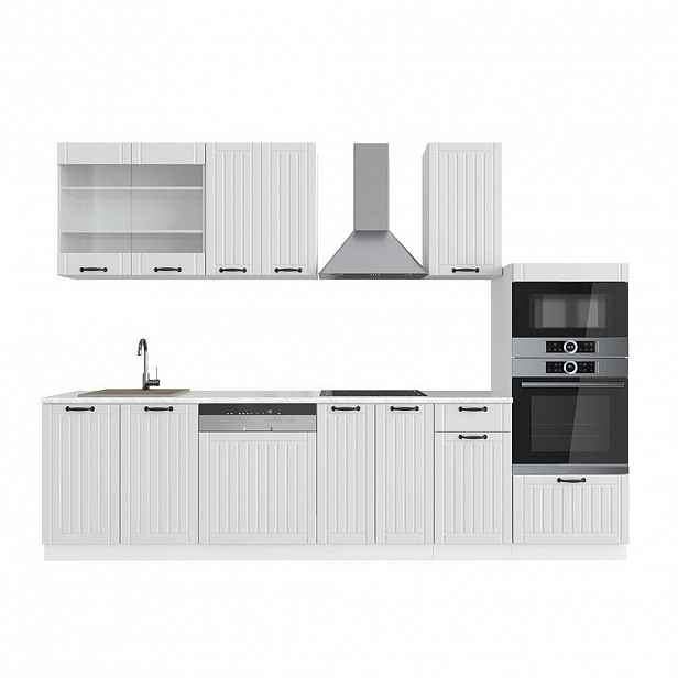 Vicco KUCHYŇSKÝ KOUT Fame-Line Bílý venkovský dům/bílá 300 cm s vysokou skříní, bez pracovní desky