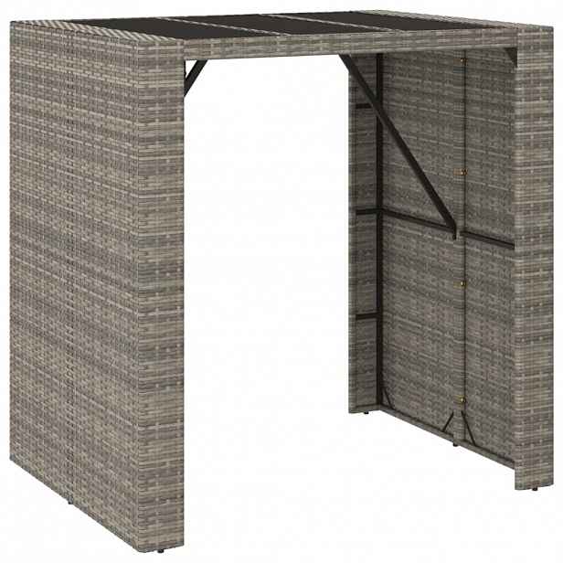vidaXL Barový stůl se skleněnou deskou šedý 105x80x110 cm polyratan