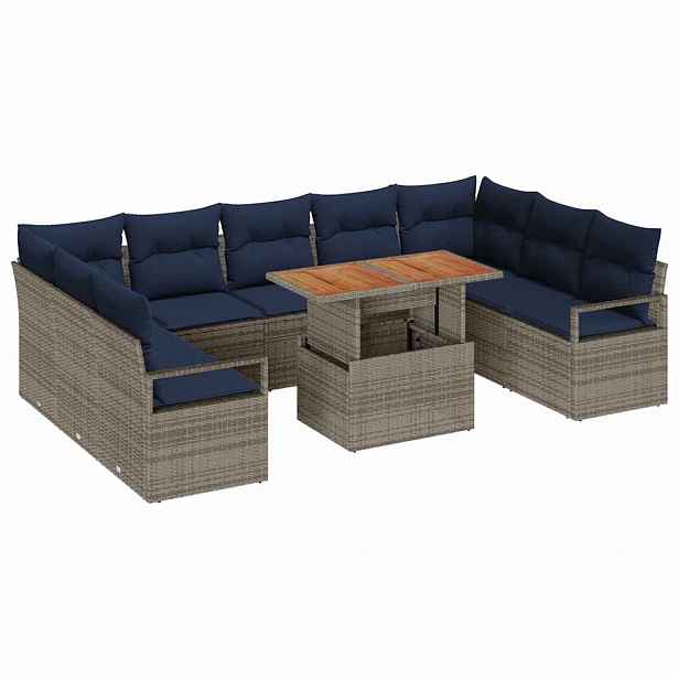 vidaXL Sada zahradních pohovek 10 ks 9-Počet míst Šedá a námořnická