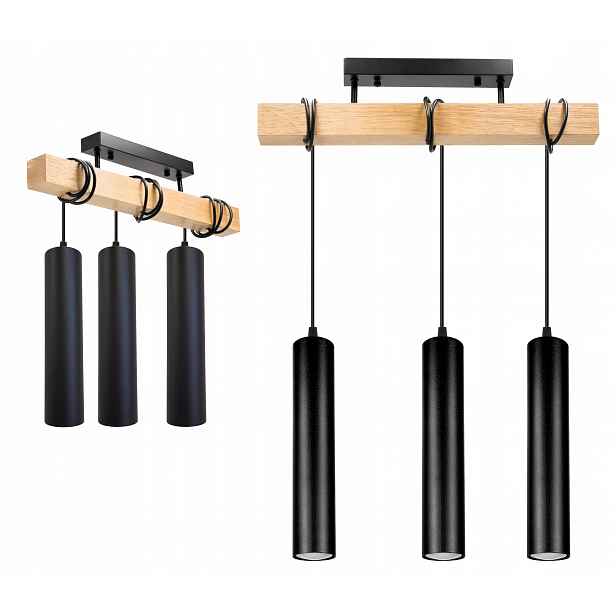 Dřevěná závěsná stropní lampa Lustr Zwis tuba 29 Cm na 3x GU10