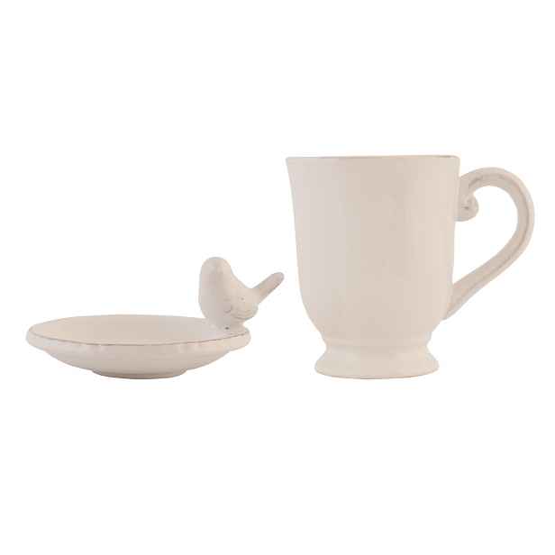 Keramický hrneček s mističkou Bird - Ø 9*4 / 12*8*11 cm / 0.3 L Clayre & Eef