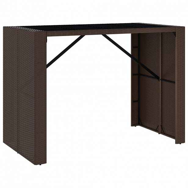 vidaXL Barový stůl se skleněnou deskou hnědý 145x80x110 cm polyratan
