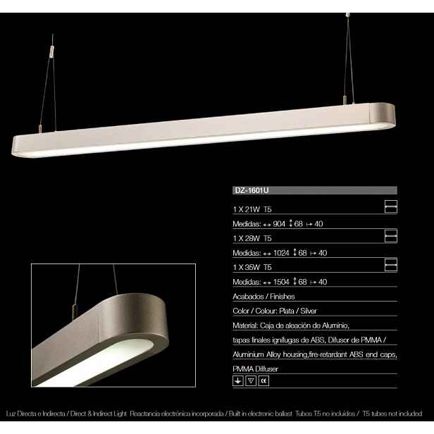 Závěsná kancelářská lampa hliníková 1x28W stříbrná Závěsná na lankách nad psací stůl