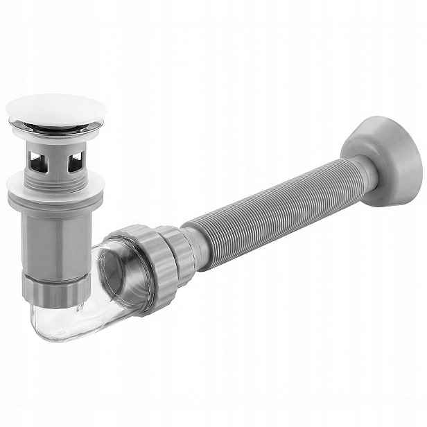 Umyvadlový Sifon Zátka Klik Klak Přepad 45 mm pro umyvadla Flow Bílá Rea