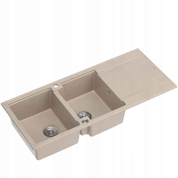 Quadron Evan 121 2-komorový dřez 116x50x21 cm béžový se sifonem Ocel