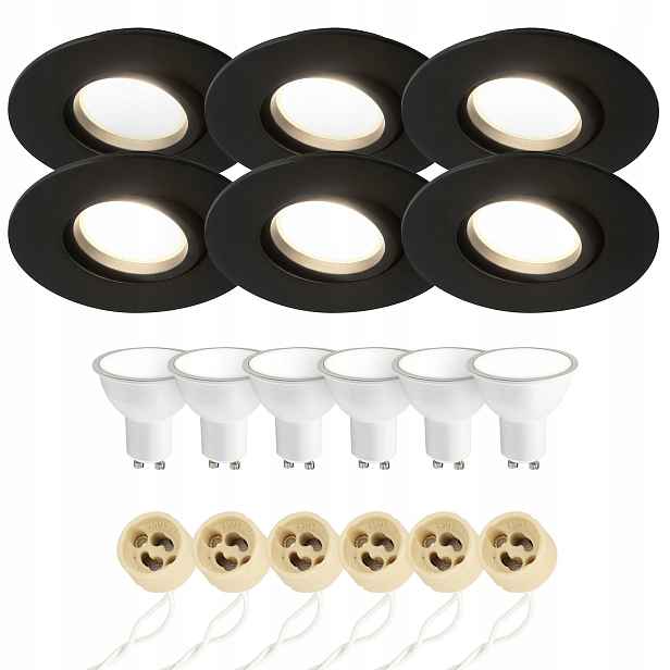 6x Edo Halogenové podomítkové svítidlo Poli IP44 Černá Led GU10 4000K 7,5W