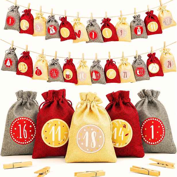 Adventní Kalendář 2026 K Naplnění 24 Jutových Sáčků 20X15 CM