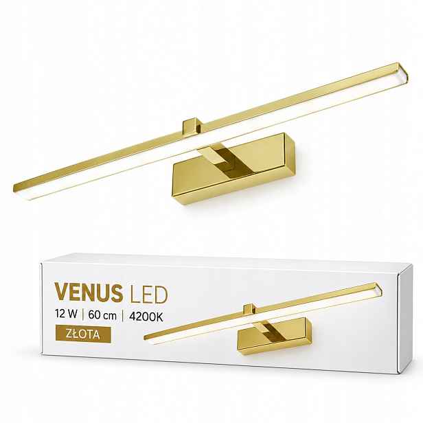 Nad postel nástěnná lampa Venus 12W 60 cm zlatá Led 4200K IP44 ložnice