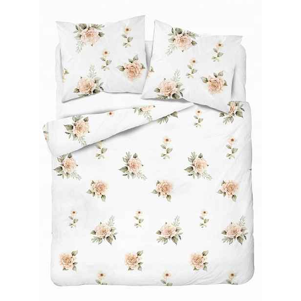 Povlečení 220x200 Bílá s béžovými růžemi – elegantní vintage, 100% bavlna