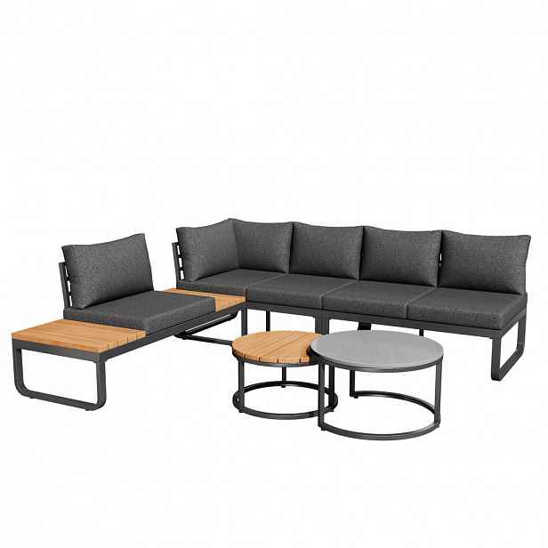 Redom ZAHRADNÍ sada 123,5/58/66 cm s 2 stohovatelnými stolky, ergonomickým sezením a nastavitelnými nohami, Šedá