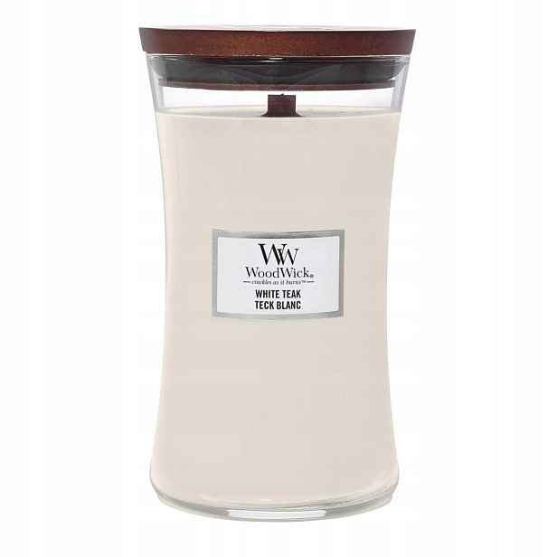 Velká vonná svíčka WoodWick White Teak